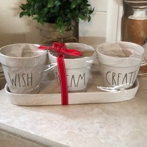 NWT Rae Dunn “WISH DREAM CREATE” Flowerpot Set